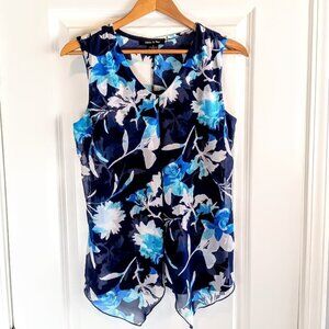 Adele & May Blue Floral Sheer Overlay Sleeveless Top